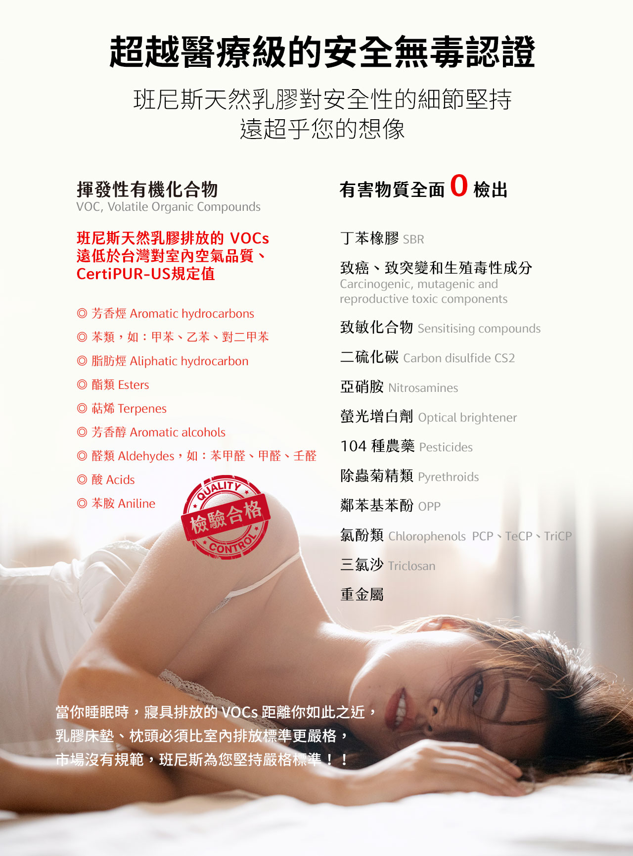 超越醫療級天然乳膠的最高等級安全無毒認證。唯有檢驗才是真理的金標準